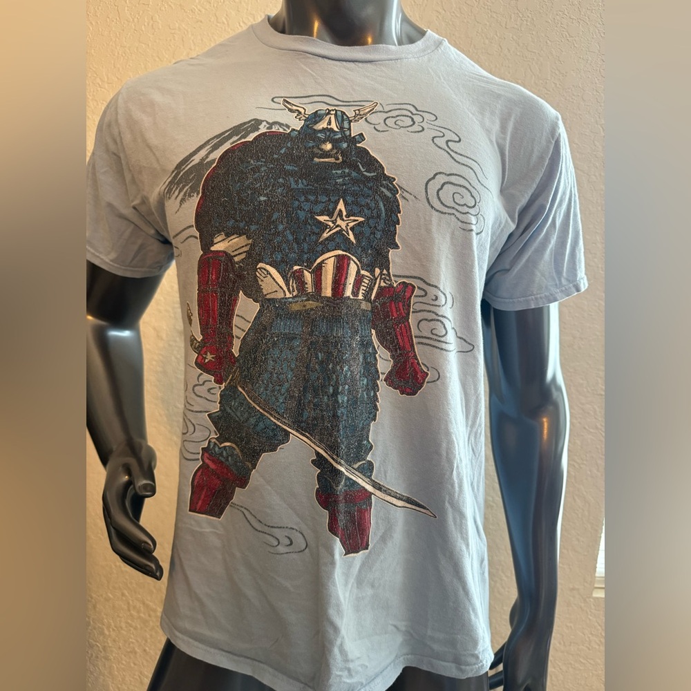 Vintage Marvel Tshirt Captain America In Samurai Armor Large Weathered Navy blue